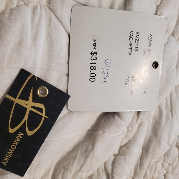 B.Makowsky Vachetta Addison Leather Tote, Stylish, Silvertone Accents - Picture 12 of 12